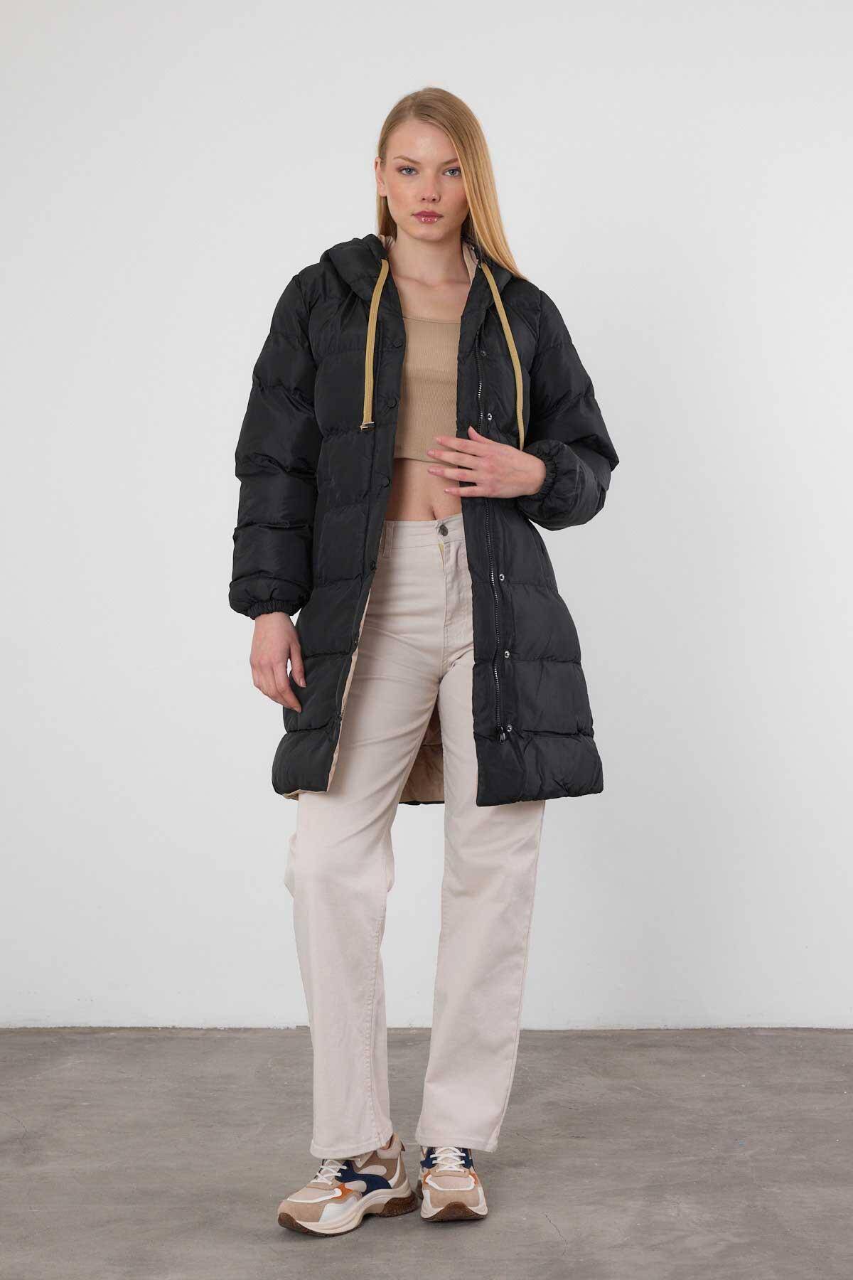 0021-1 Çift Renkli Oversize Mont Bej - Stilay