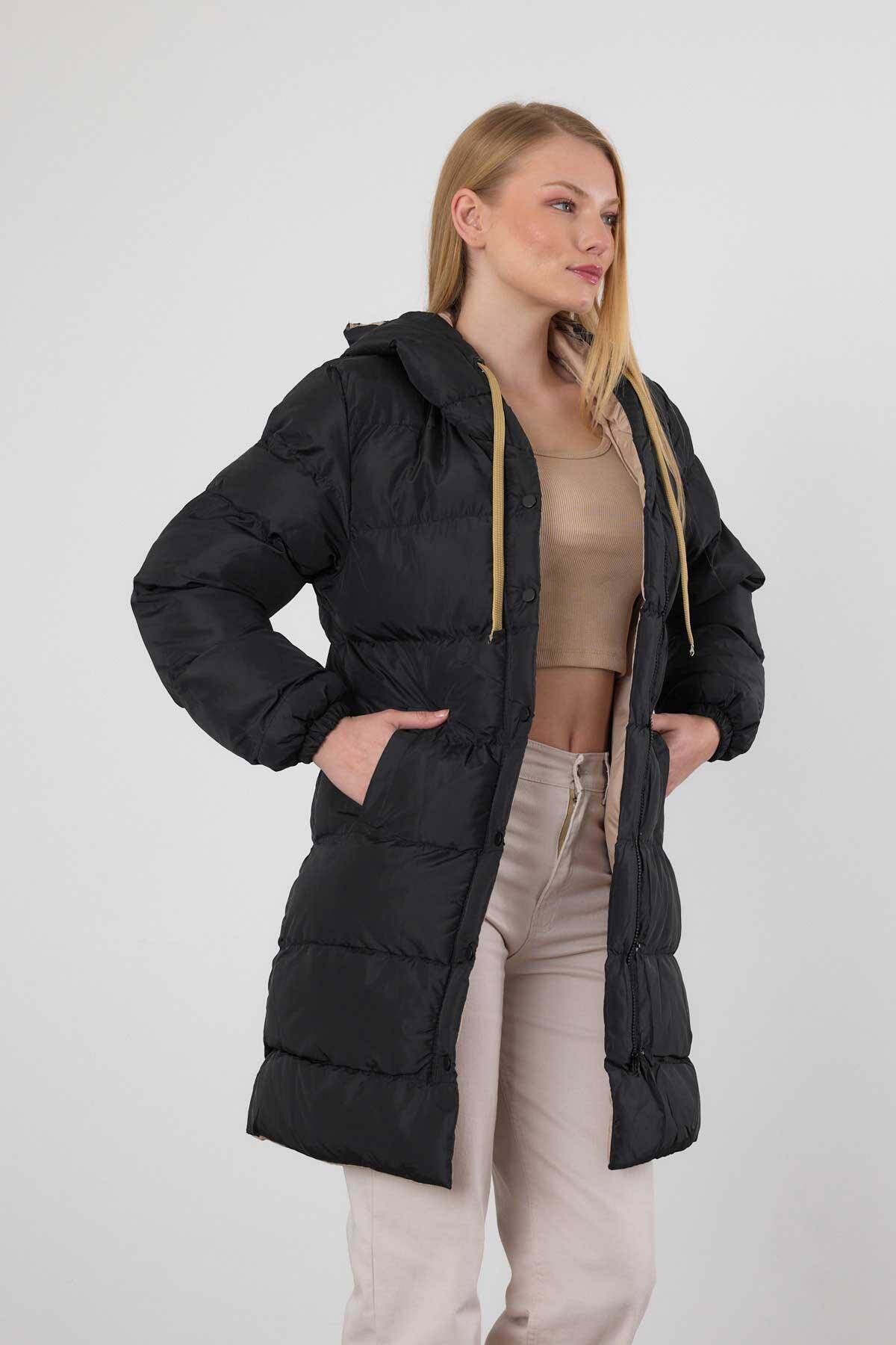 0021-1 Çift Renkli Oversize Mont Bej - 5