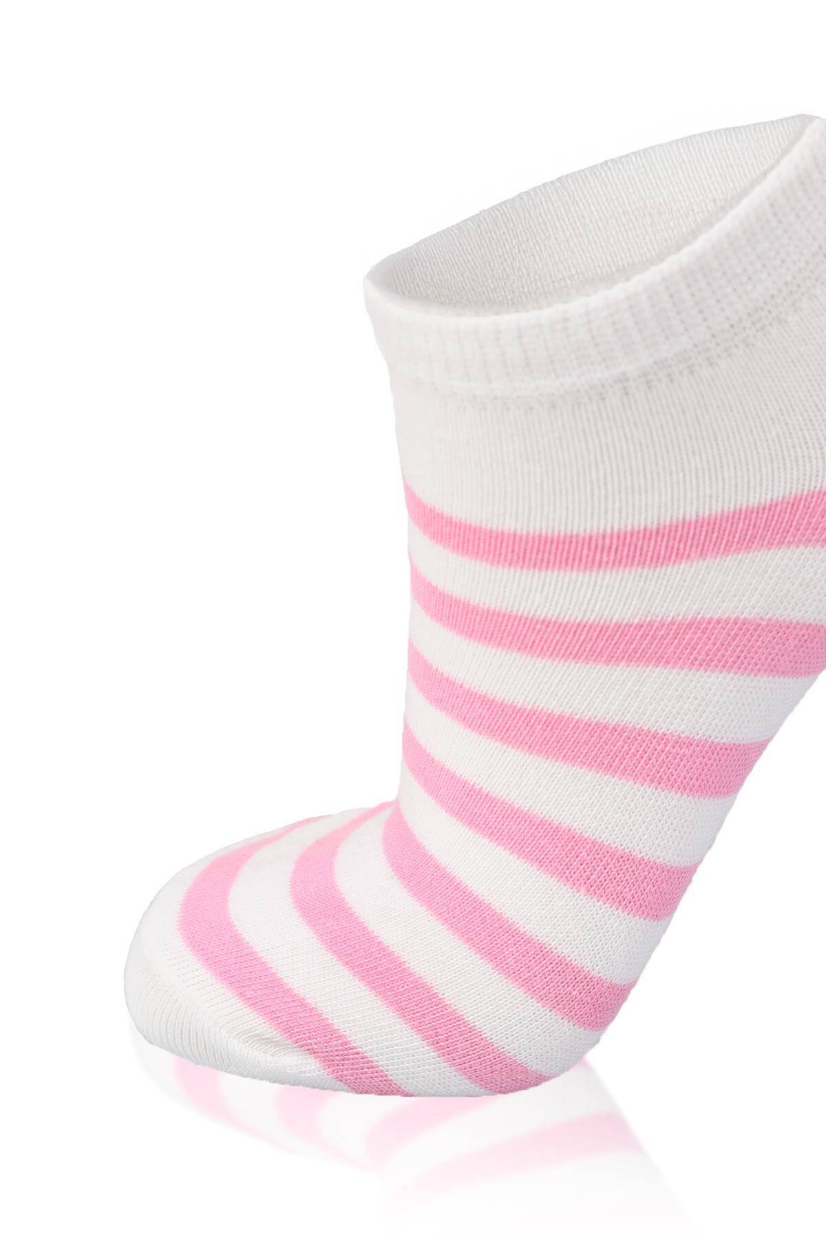 1050 Çizgili 3'lü Çorap Pembe-Mavi-Lila - Stilay