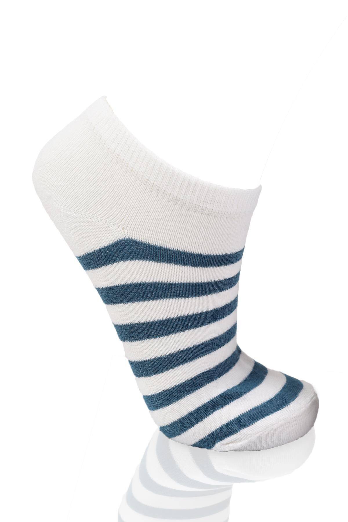 1050 Çizgili 3'lü Çorap Saks-Turkuaz-Siyah - Stilay