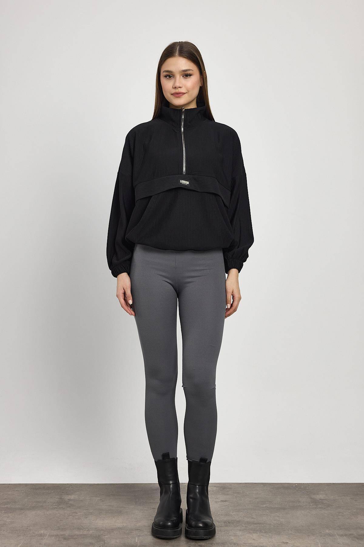 1052 Kanguru Cep Detay Sweat Siyah - Stilay