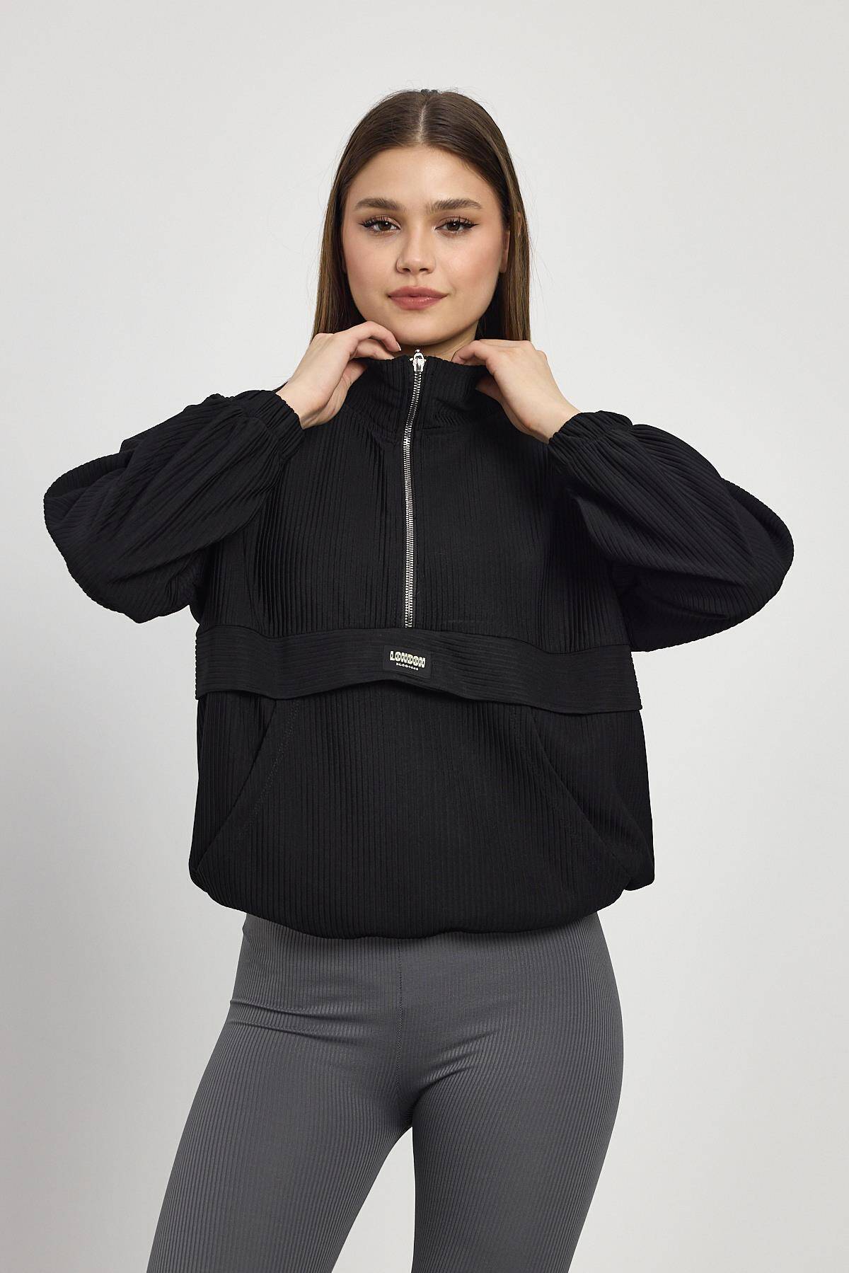 1052 Kanguru Cep Detay Sweat Siyah - 7