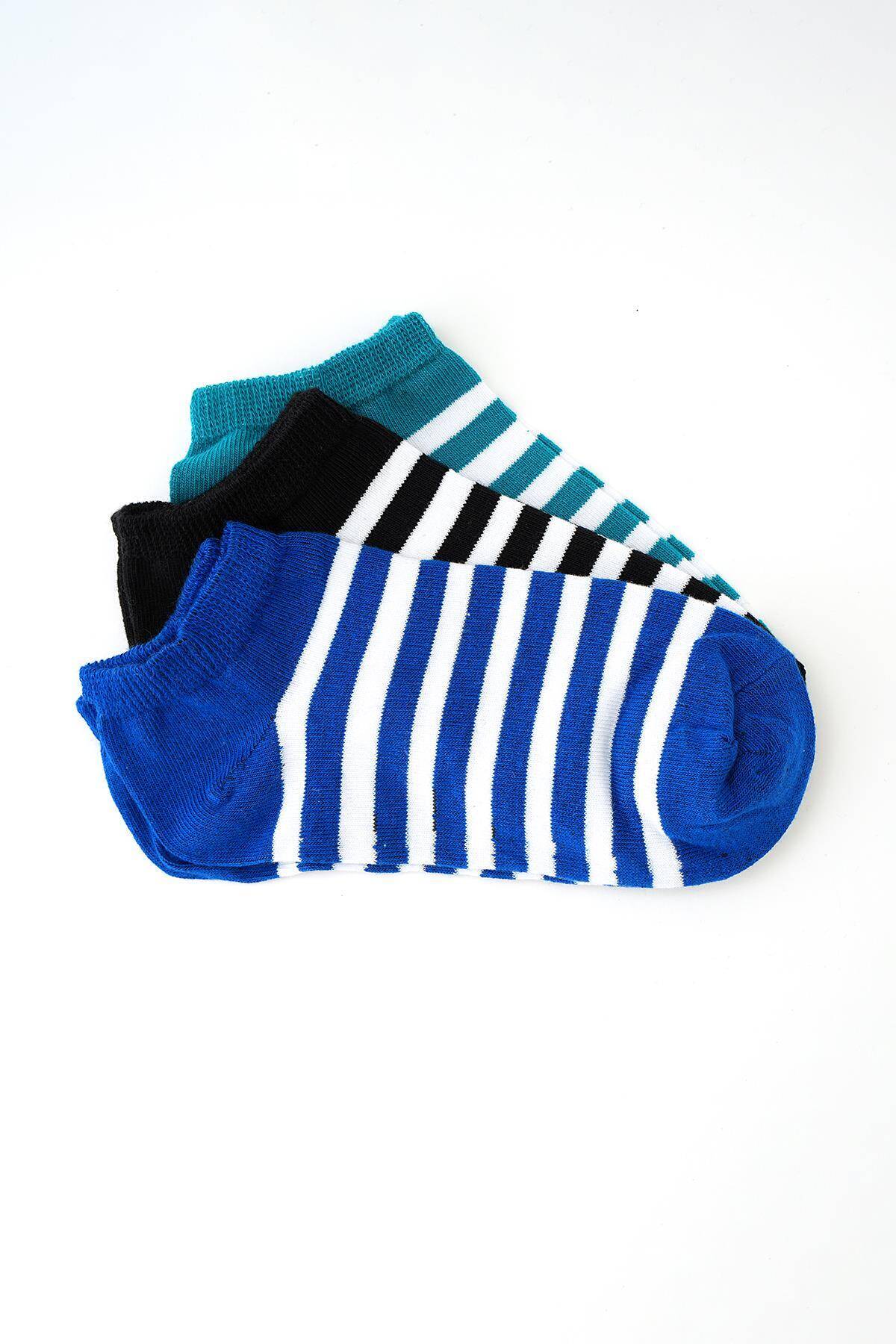 1053 Çizgili 3'lü Çorap Renkli - Stilay