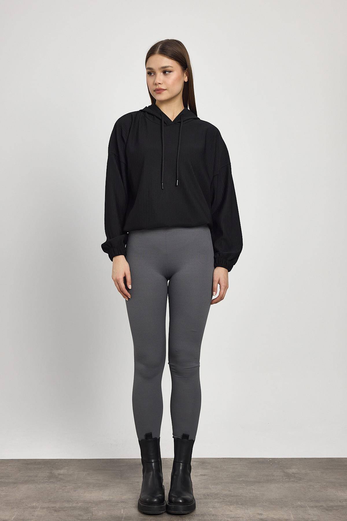 1054 Bel Bağcık Detay Sweat Siyah - Stilay