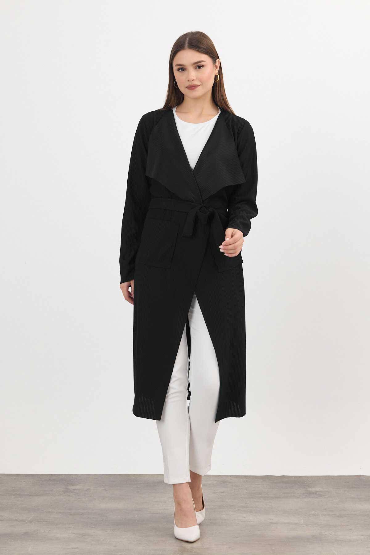 1060 Cepli Uzun Hırka Siyah - Stilay