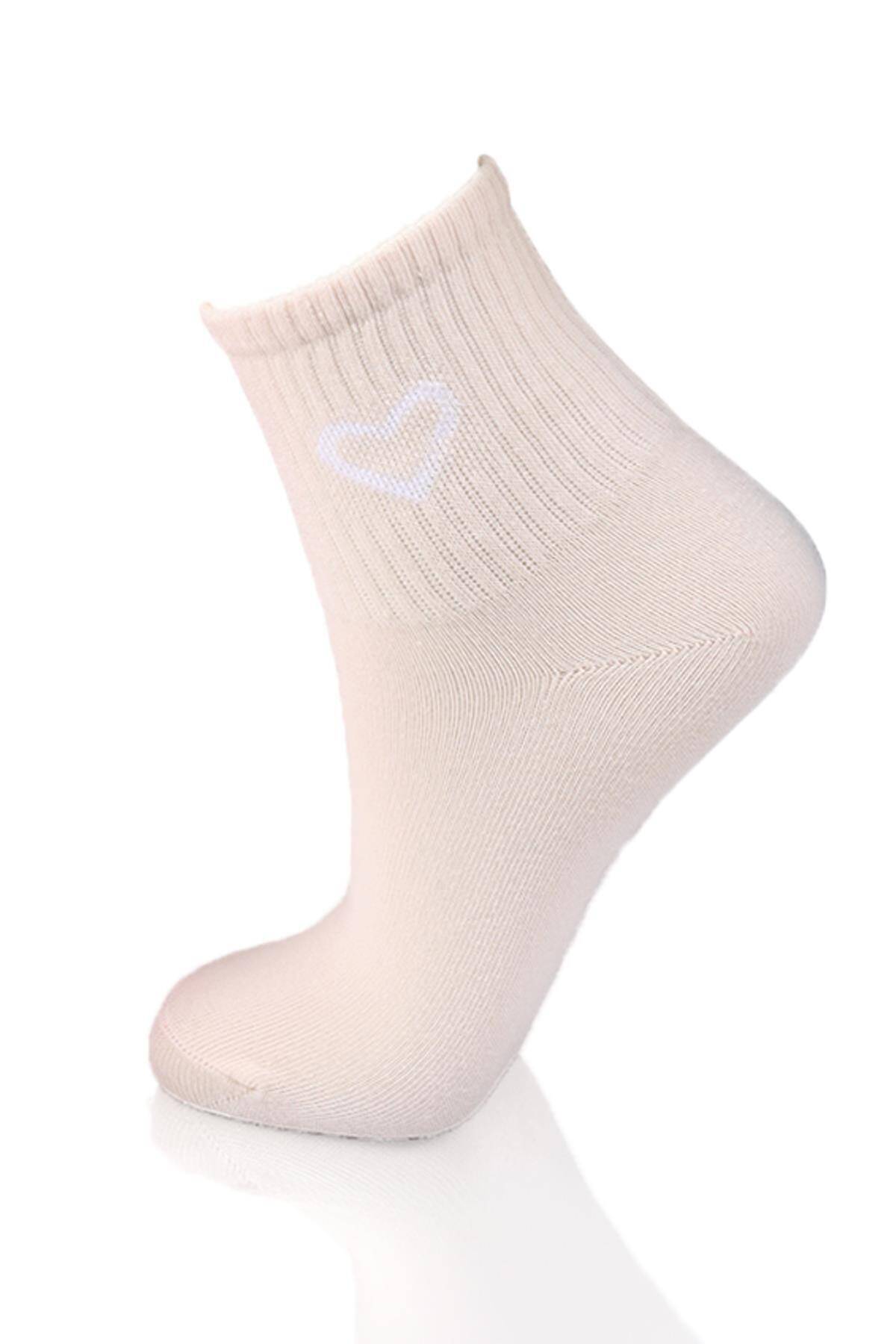 1100 3'lü Kalp Detay Tenis Yarım Konç Çorap Pembe-Mavi-Bej - Stilay