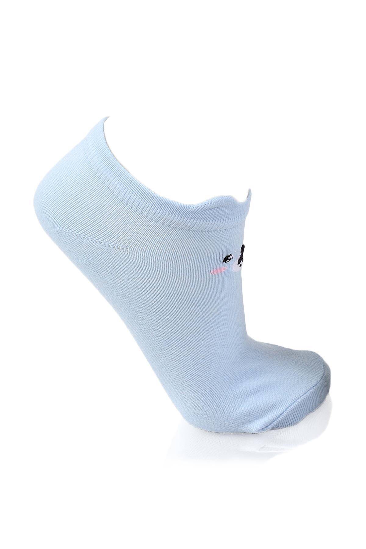 1101 Üç Boyutlu 3'lü Patik Çorap Beyaz-Gri-Mavi - Stilay