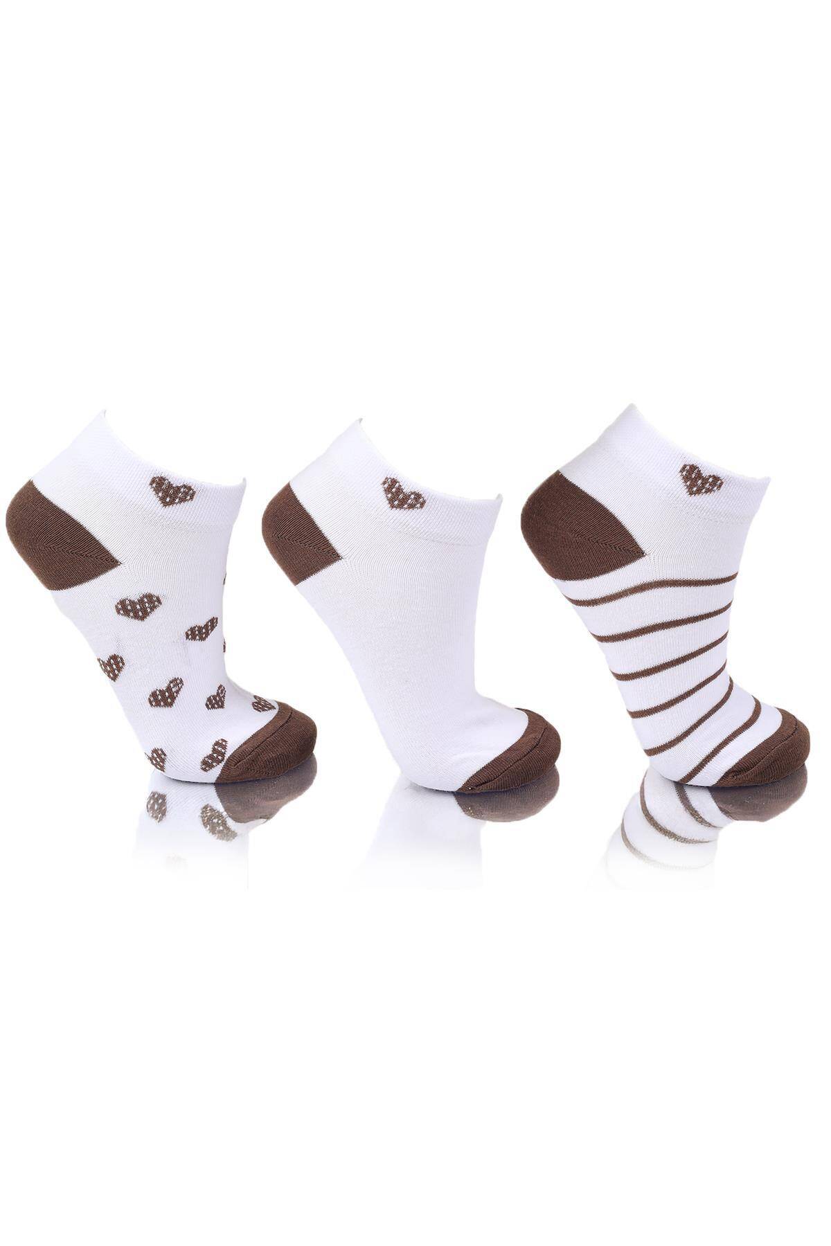 1103 Kalp Detay 3'lü Patik Çorap Beyaz - Stilay