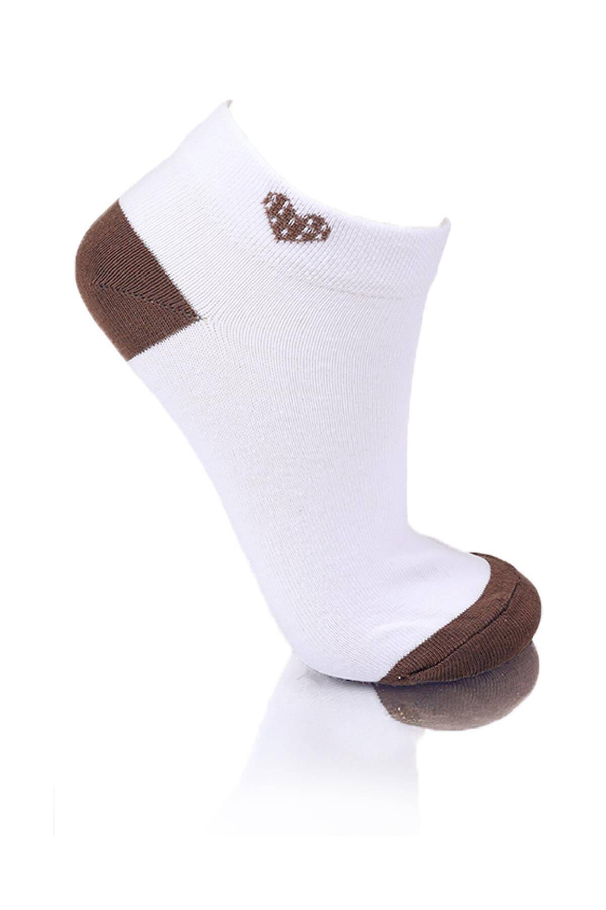 1103 Kalp Detay 3'lü Patik Çorap Beyaz - 2