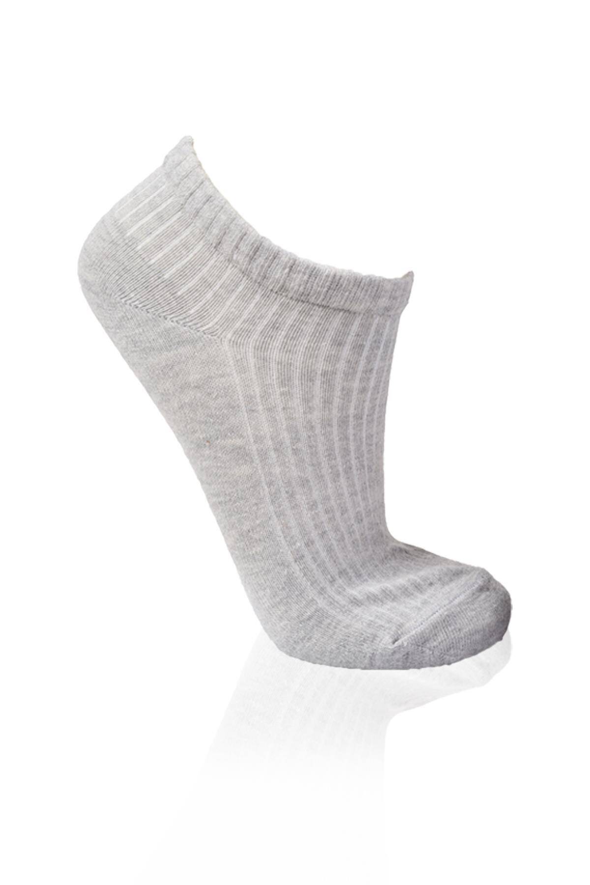 1106 3'lü Derbili Bayan Patik Çorap Beyaz-Gri-Siyah - Stilay