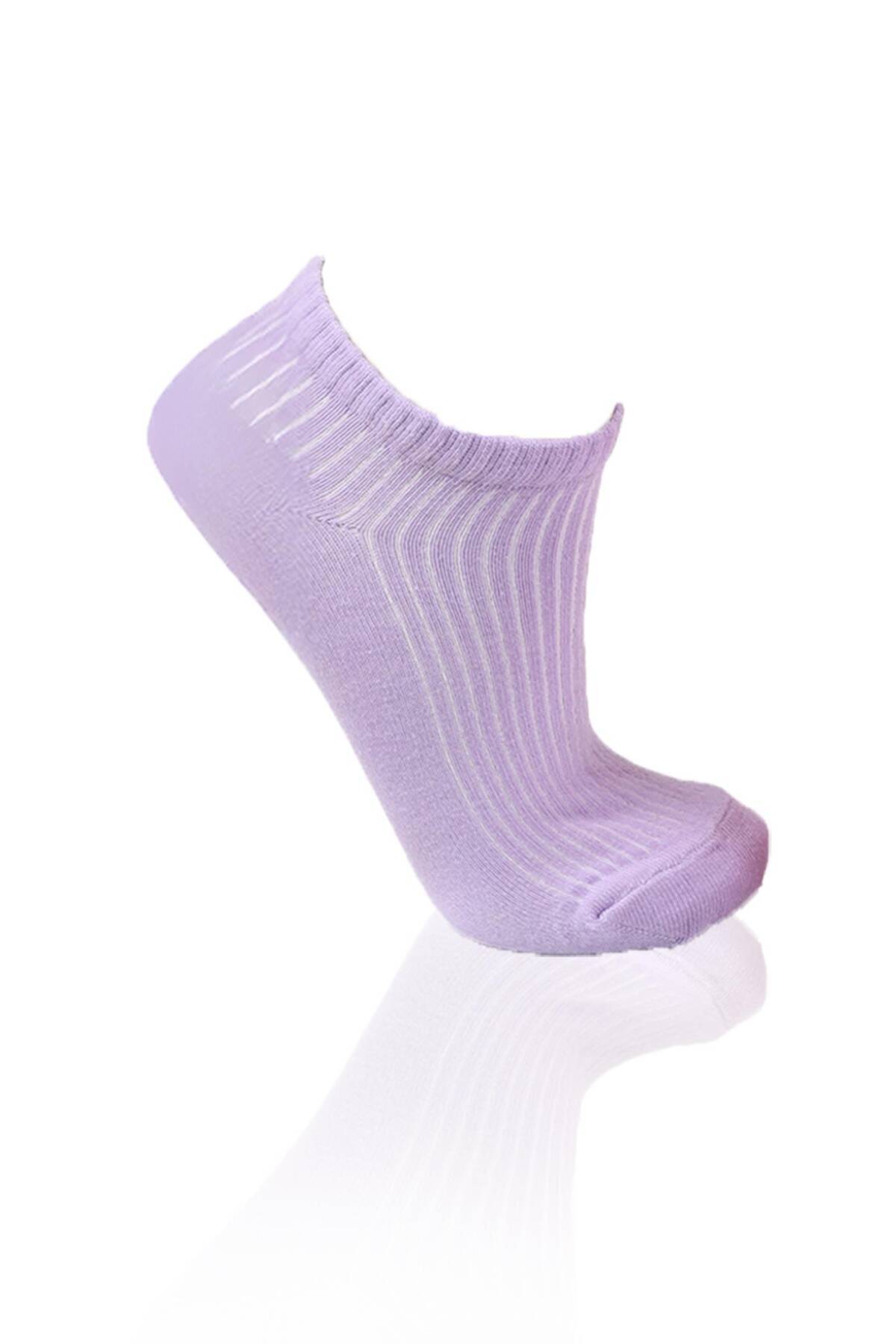 1106 3'lü Derbili Bayan Patik Çorap Pembe-Mavi-Lila - Stilay