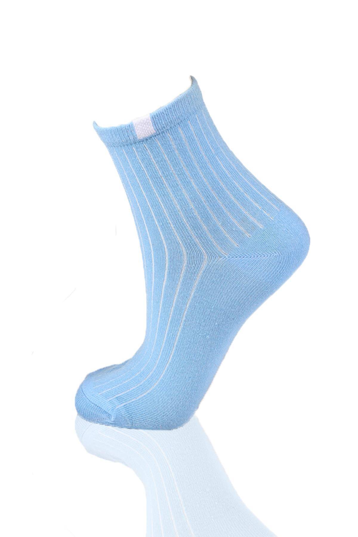 1107 Yarım Konç 3'lü Çorap Mavi-Pembe-Beyaz - 2