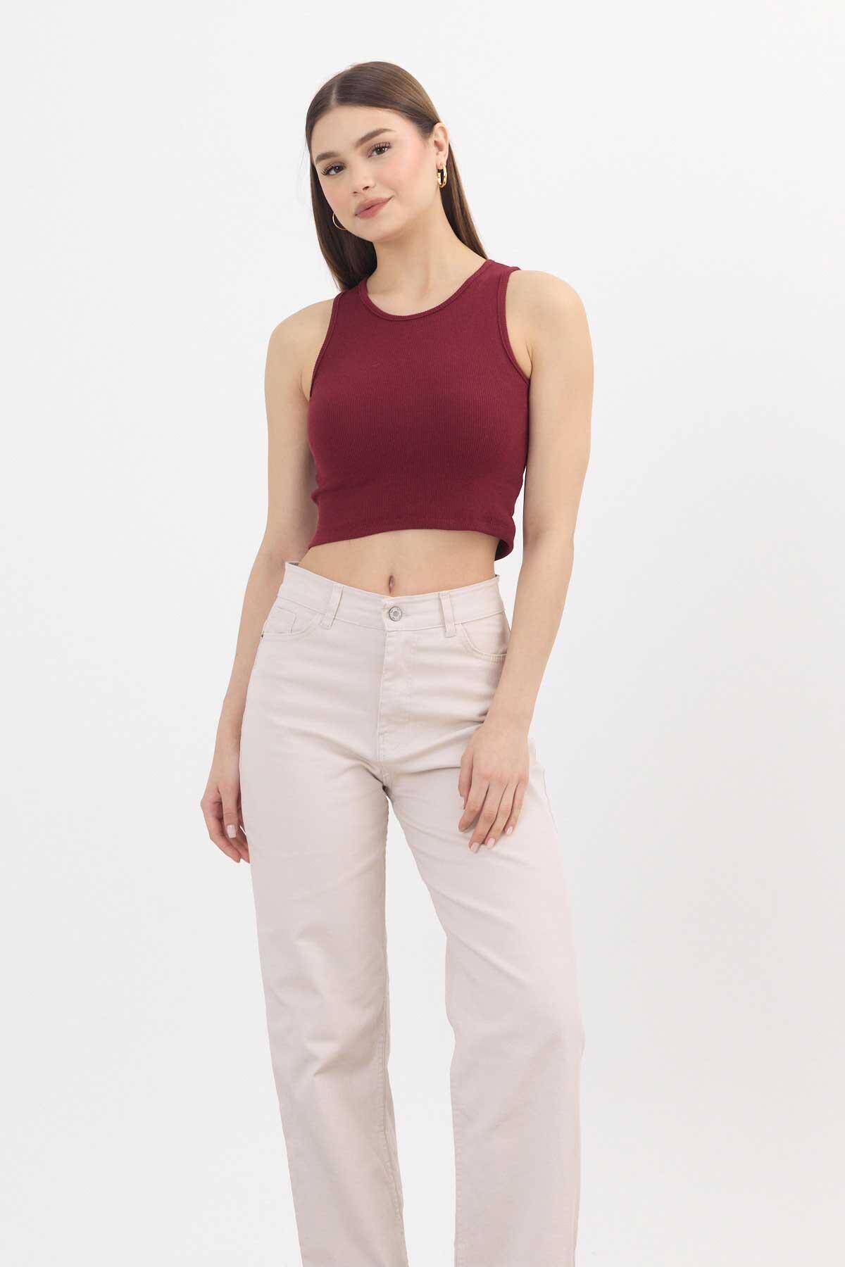 11104 Likralı Bol Paça Pantolon Bej - Stilay