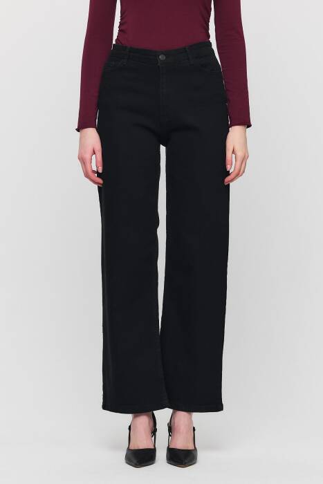 11104 Likralı Bol Paça Pantolon Siyah - Stilay