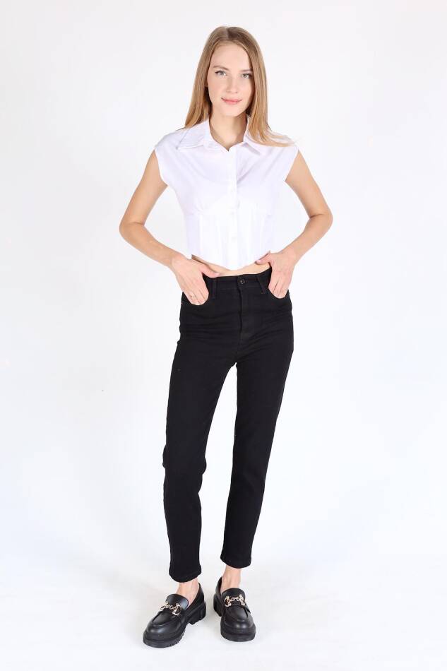 11121 Yüksek Bel Mom Jean Siyah - 3