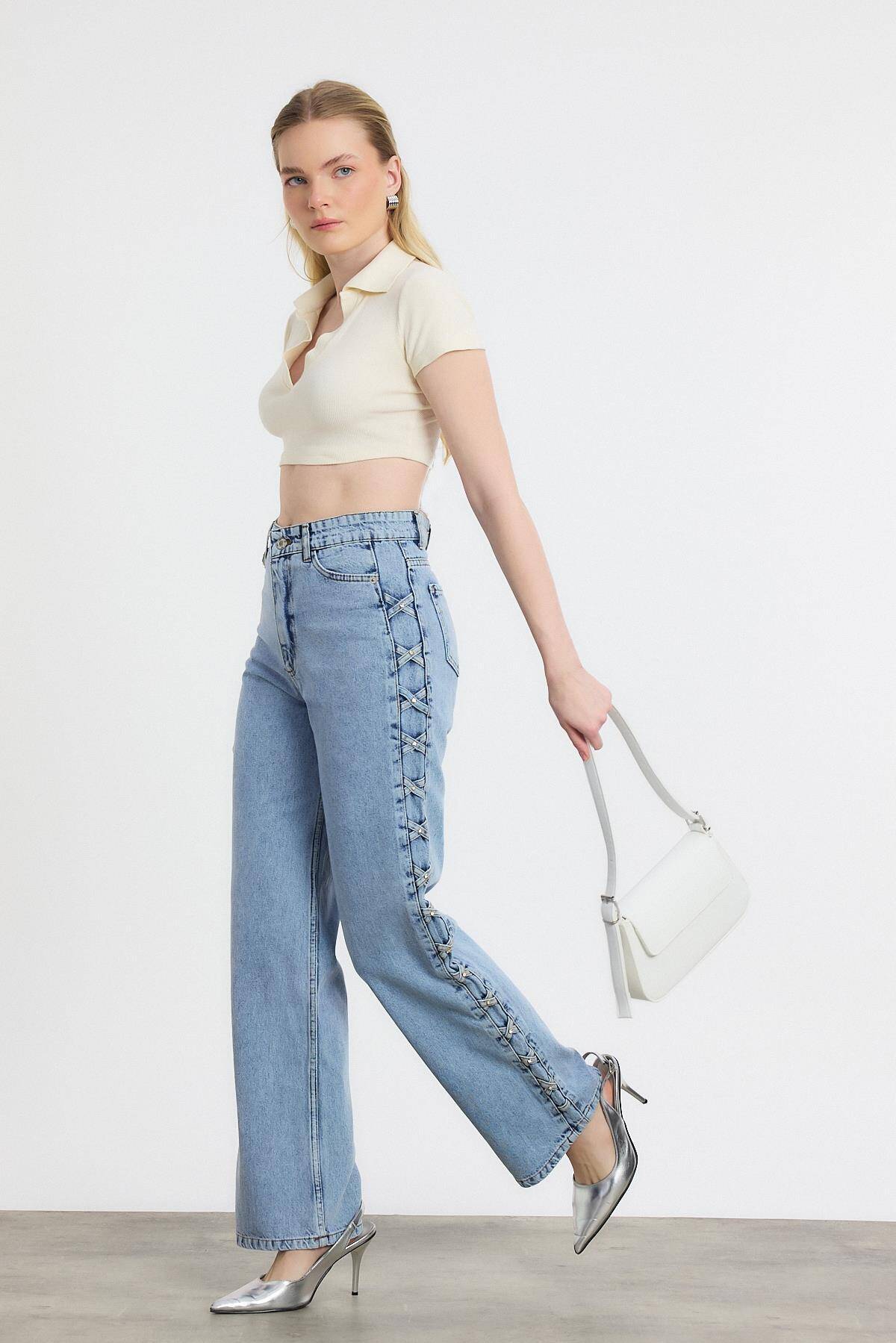 11139 Yanı Çapraz Köprülü Taşlı Jean Buzkar - Stilay