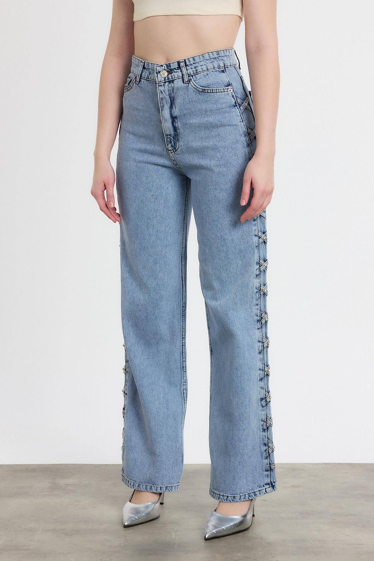 11139 Yanı Çapraz Köprülü Taşlı Jean Buzkar - Stilay