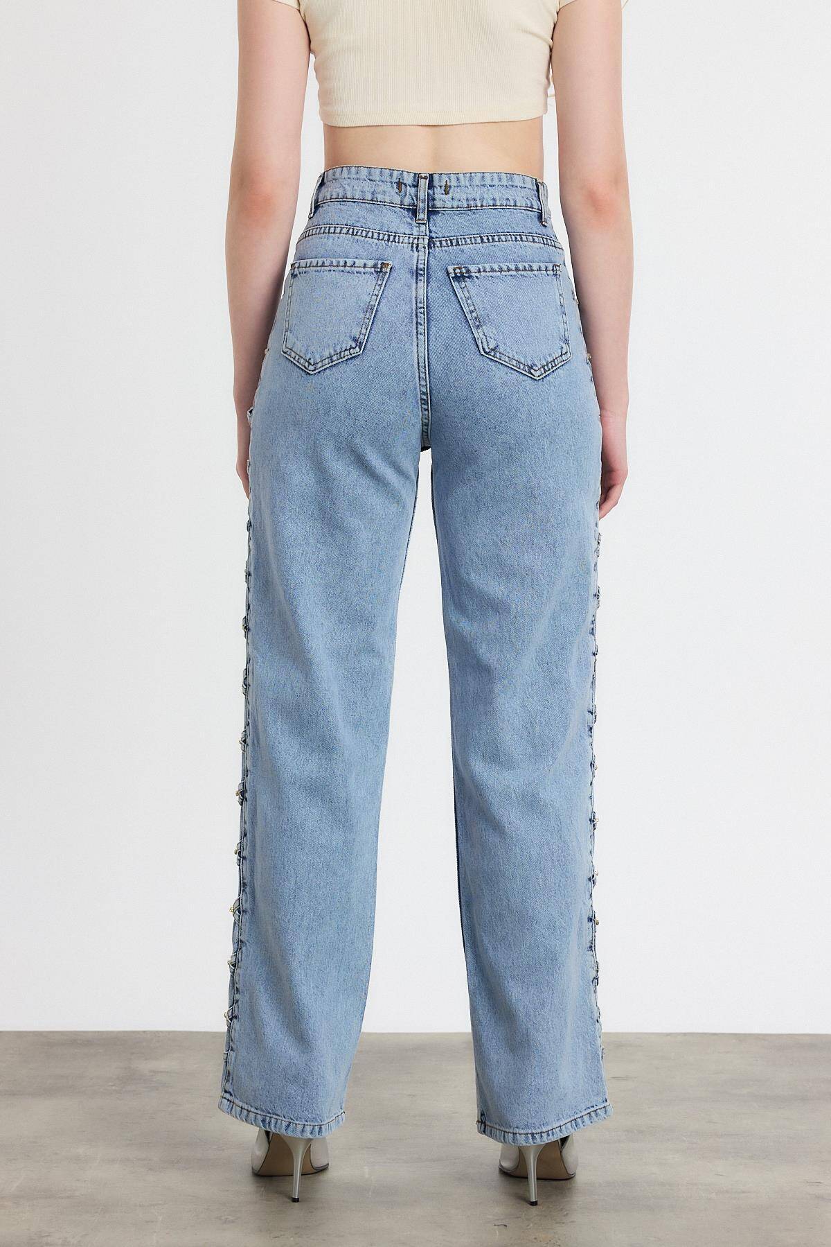 11139 Yanı Çapraz Köprülü Taşlı Jean Buzkar - 5