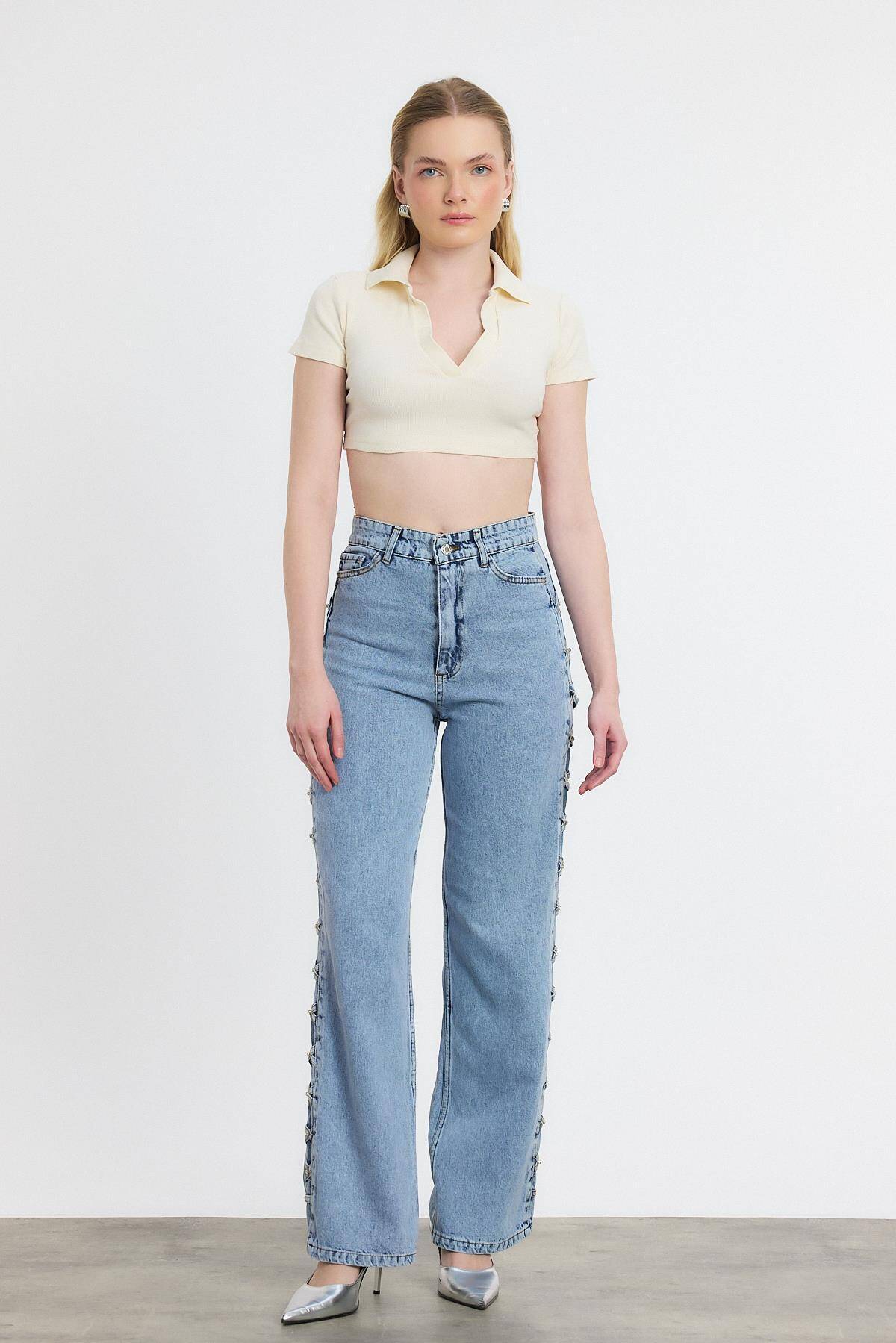 11139 Yanı Çapraz Köprülü Taşlı Jean Buzkar - 8