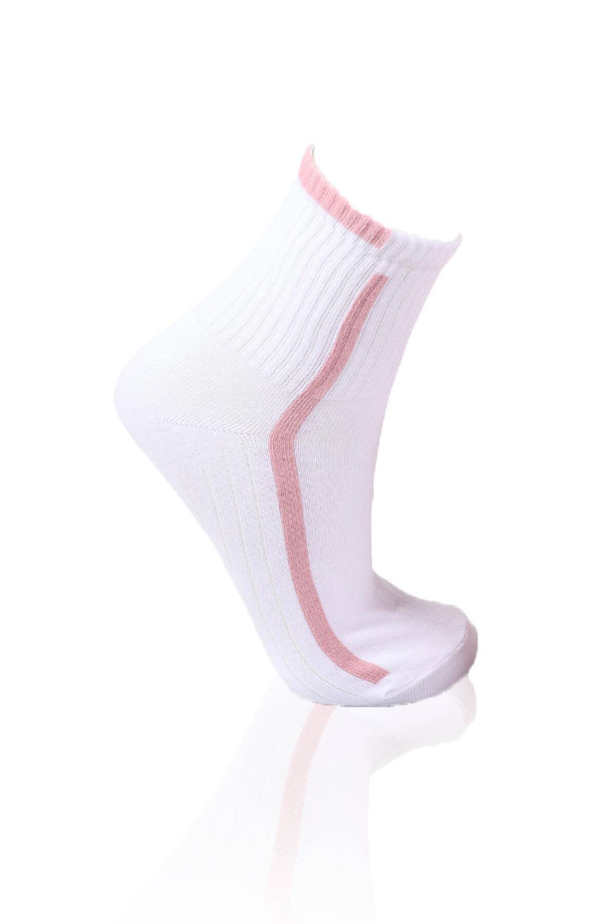 1118 3'lü Yarım Konç Çorap Gül-Pembe-Beyaz - Stilay