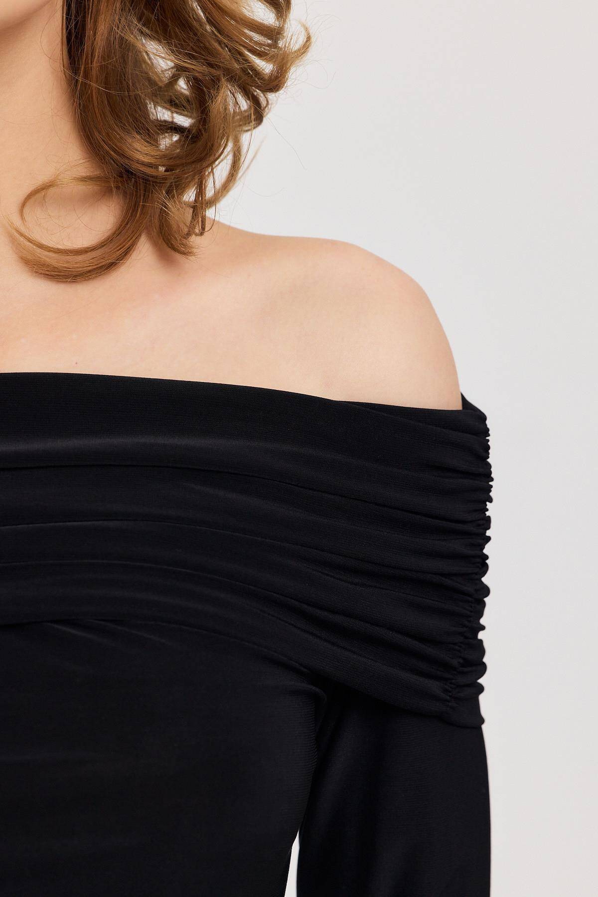 12222 Madonna Yaka Büzgülü Bluz Siyah - 4