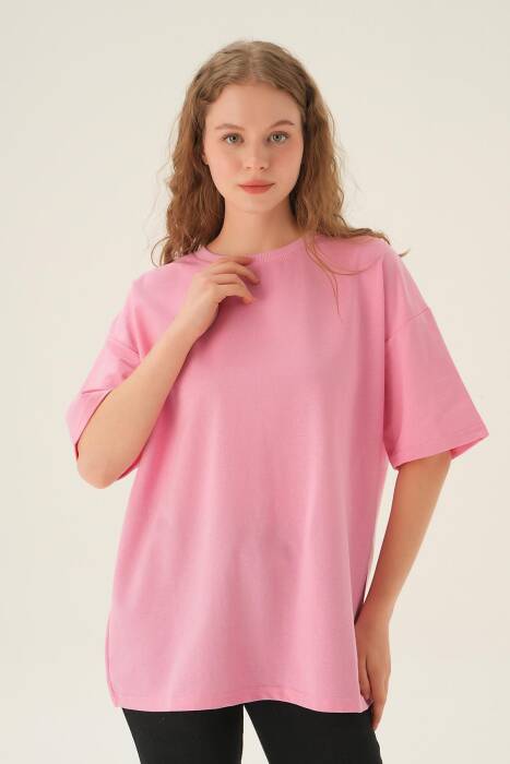 1633 Oversize Tişört Pembe - Stilay