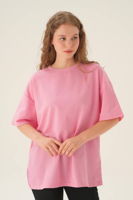 1633 Oversize Tişört Pembe - Stilay