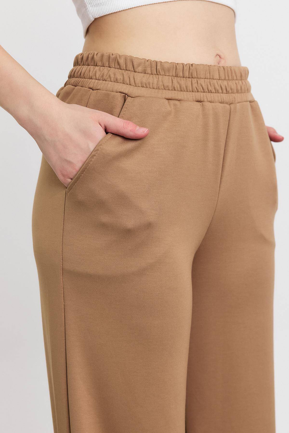 2001 Bel Lastik Geniş Paça Eşofman Camel - 4
