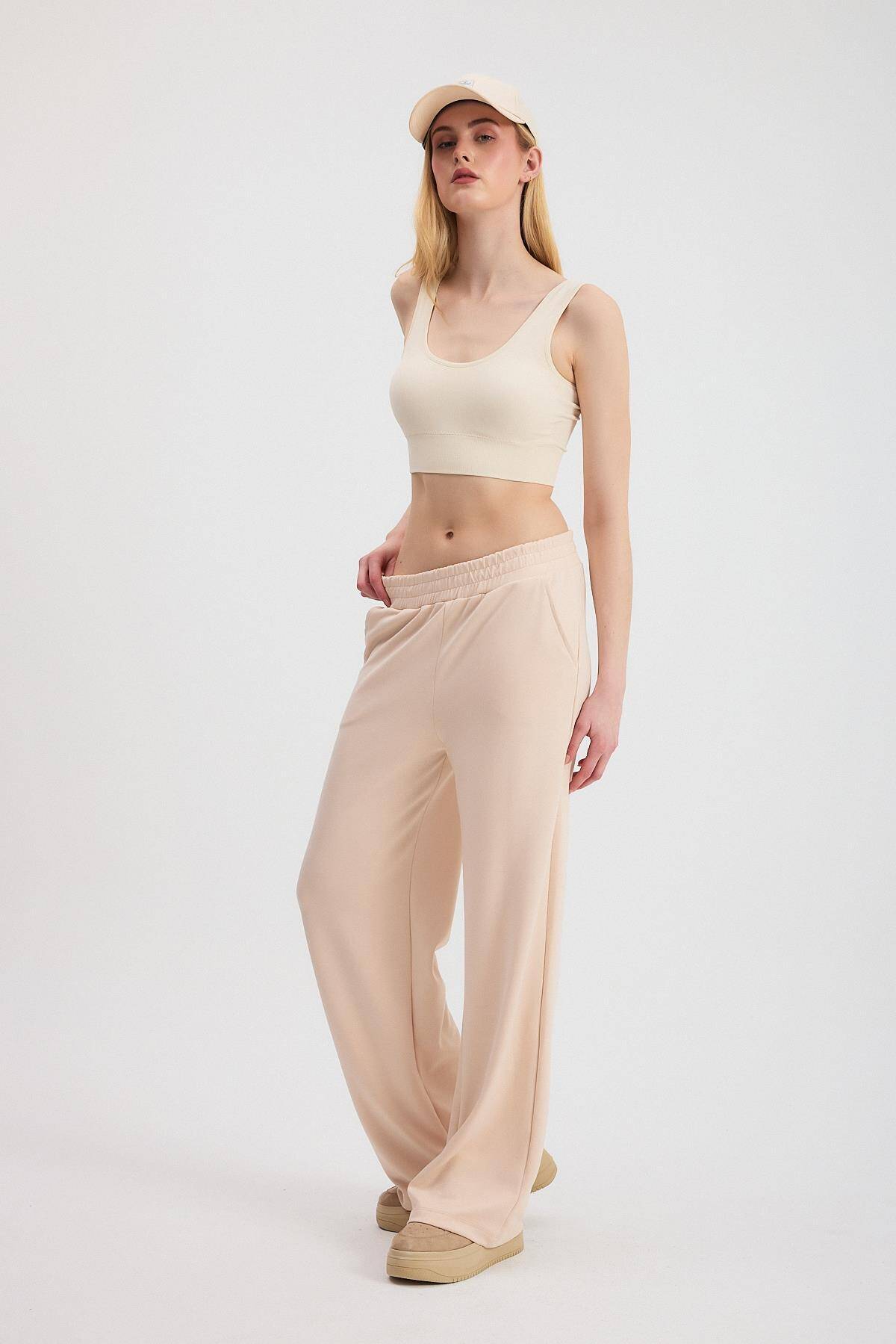 2001 Bel Lastik Geniş Paça Eşofman Taş - Stilay