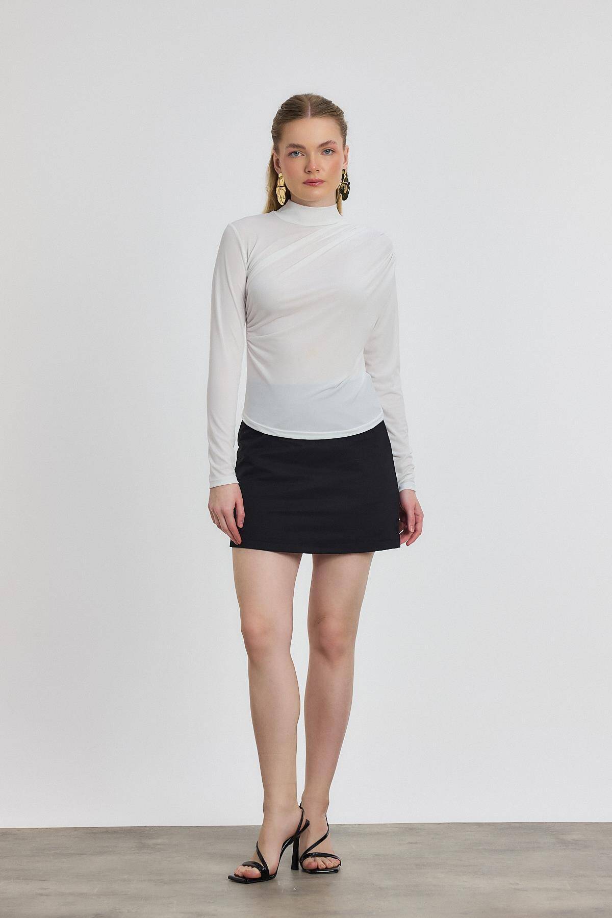 20059 Büzgü Detay Sandy Bluz Beyaz - Stilay