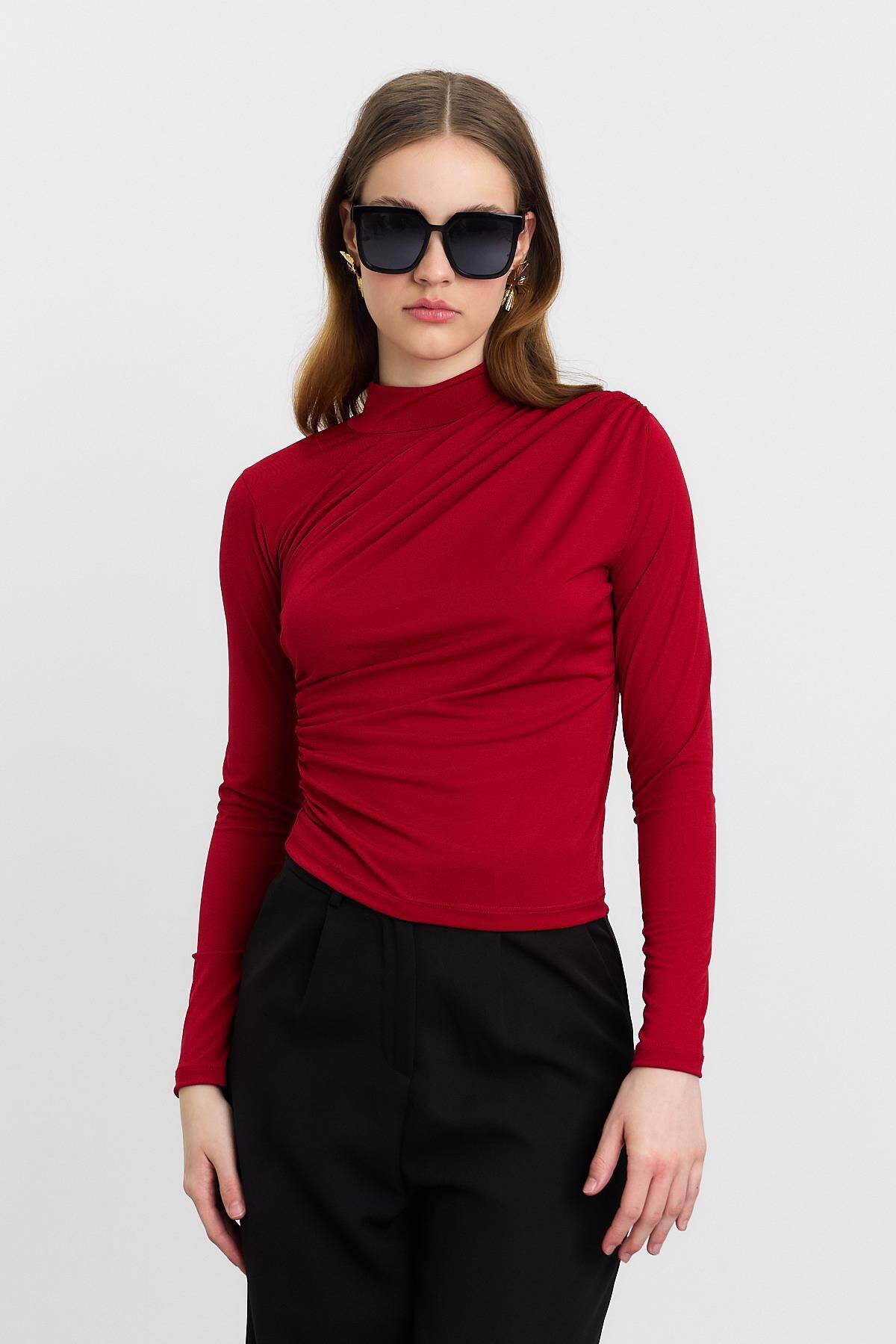 20059 Büzgü Detay Sandy Bluz Kırmızı - Stilay