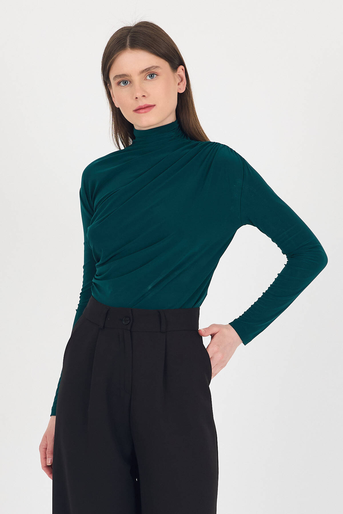 20059 Büzgü Detay Sandy Bluz Zümrüt - Stilay