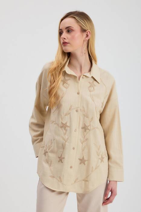 2006 Çiçek Nakışlı Gömlek Taş - Stilay