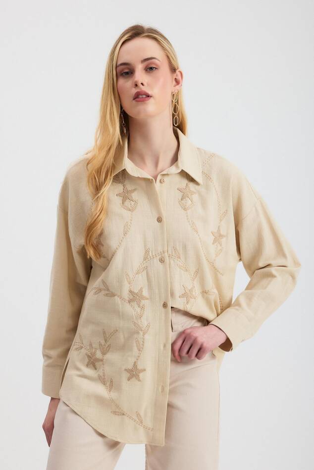 2006 Çiçek Nakışlı Gömlek Taş - 2