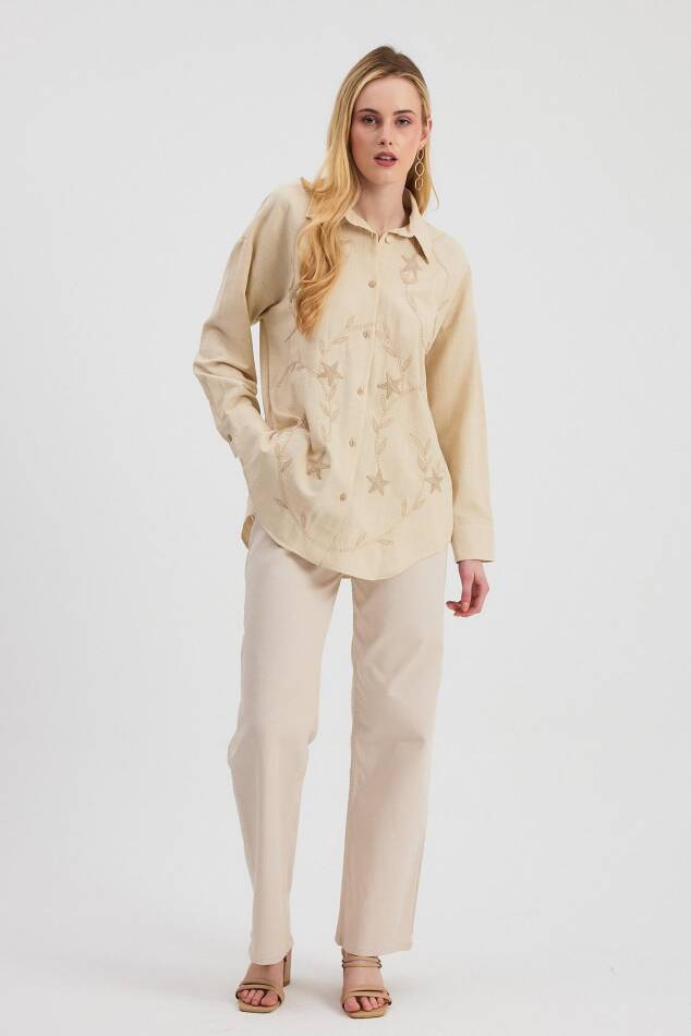 2006 Çiçek Nakışlı Gömlek Taş - 3