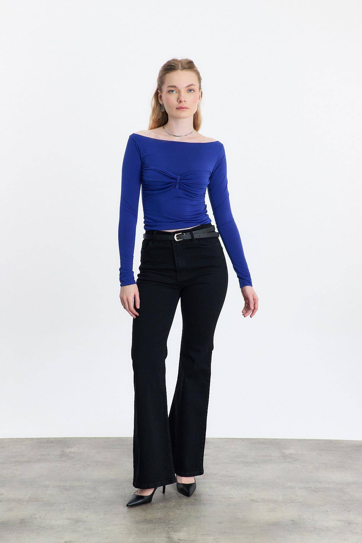 20178 Büzgü Detay Bluz Saks - Stilay