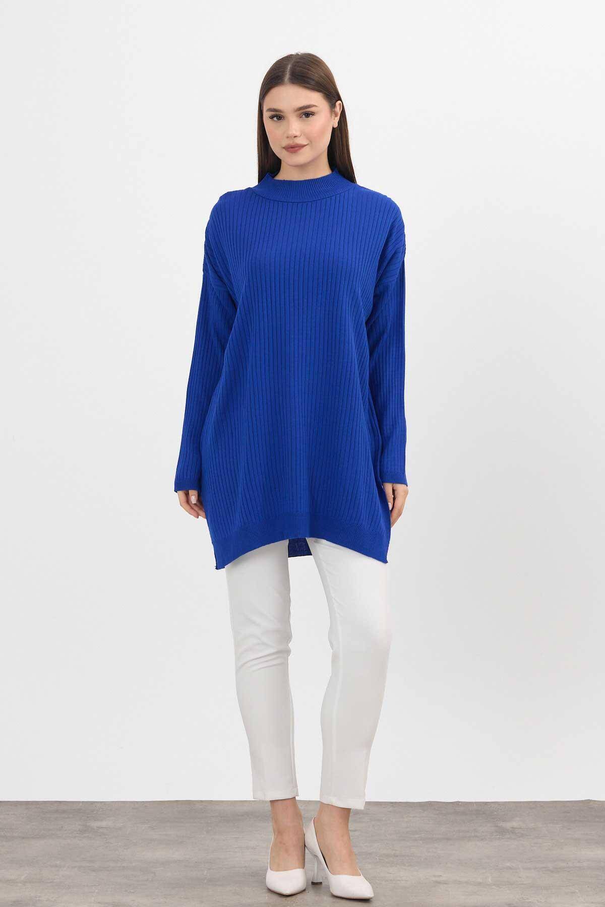 22131 Yırtmaç Detay Fitilli Tunik Saks - Stilay