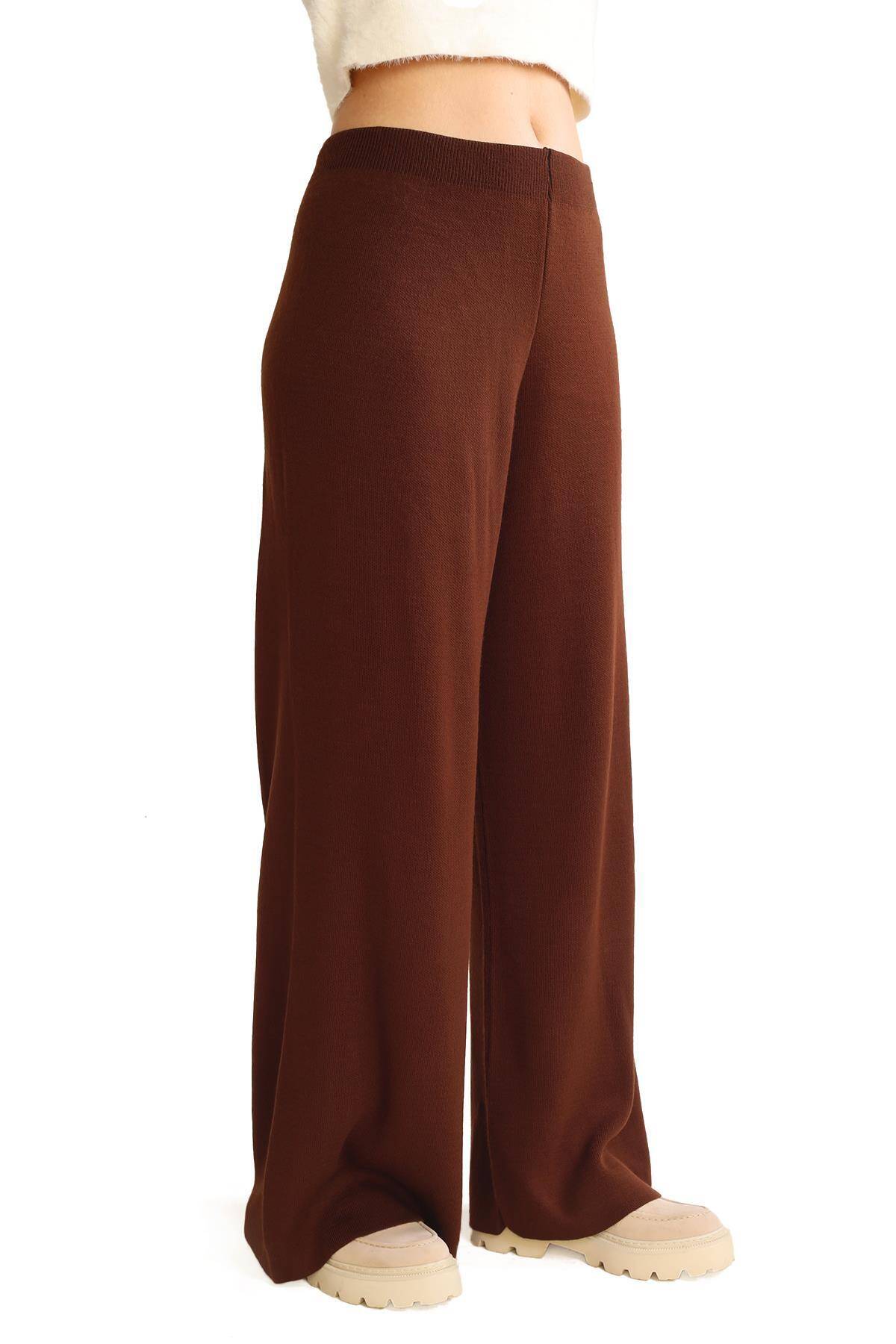 23274 Geniş Paça Triko Pantolon Acı Kahve - 2