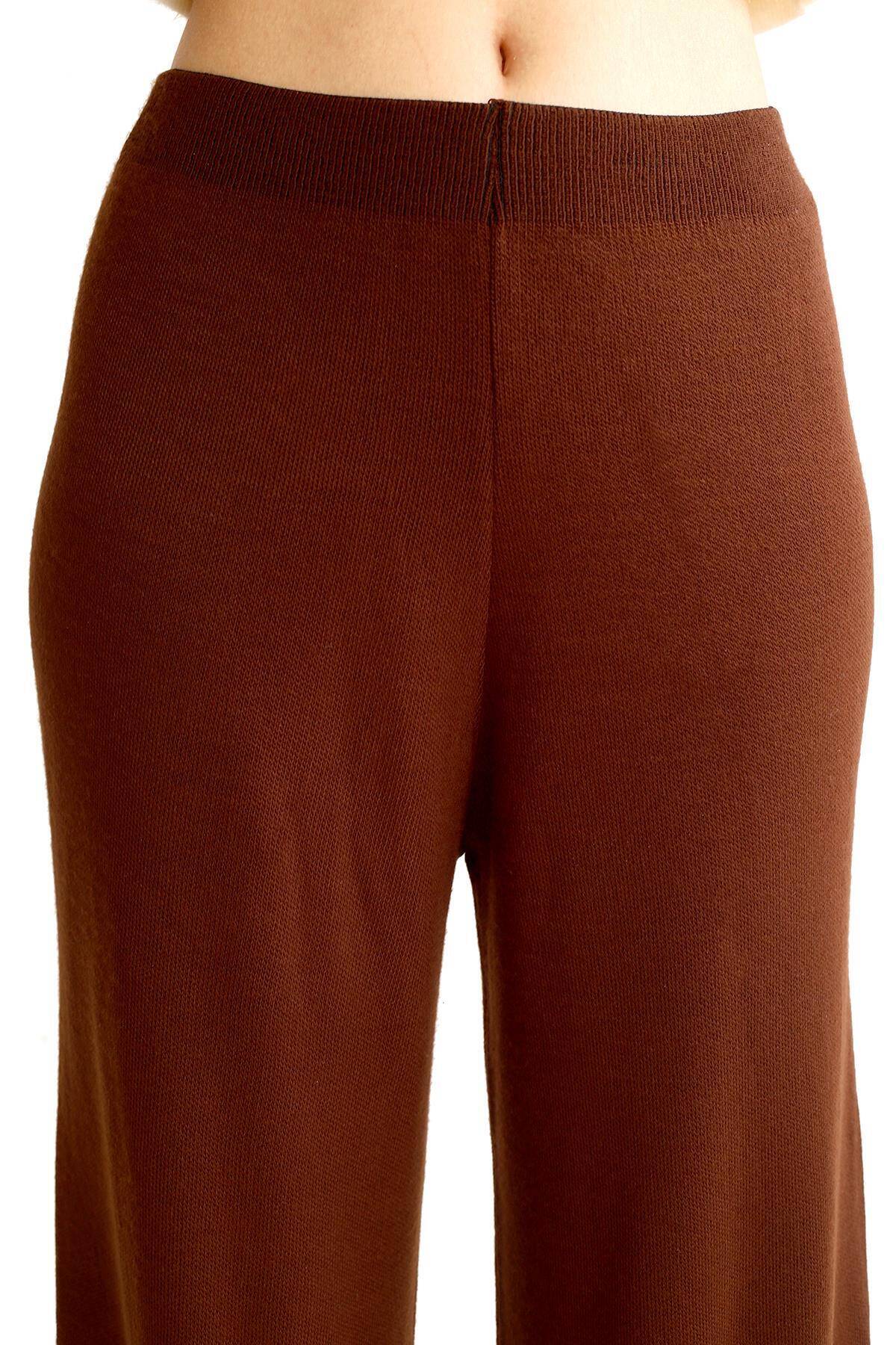 23274 Geniş Paça Triko Pantolon Acı Kahve - 4