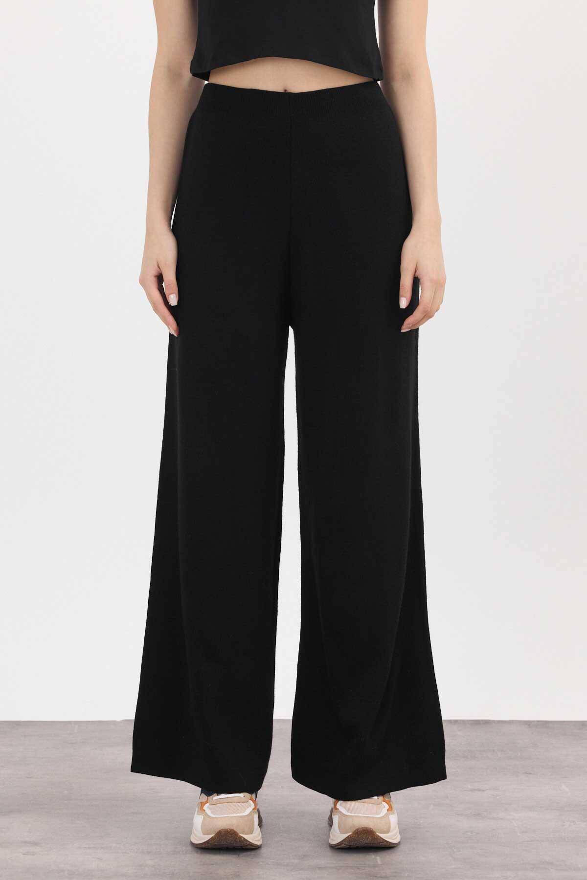 23274 Geniş Paça Triko Pantolon Siyah - 3