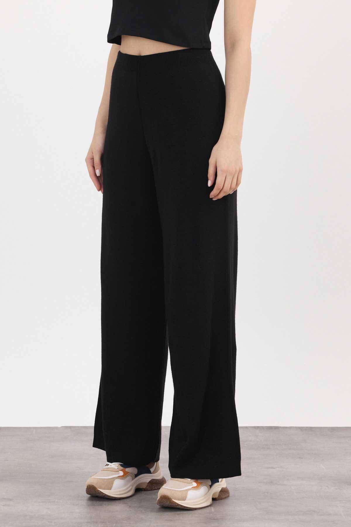 23274 Geniş Paça Triko Pantolon Siyah - 4