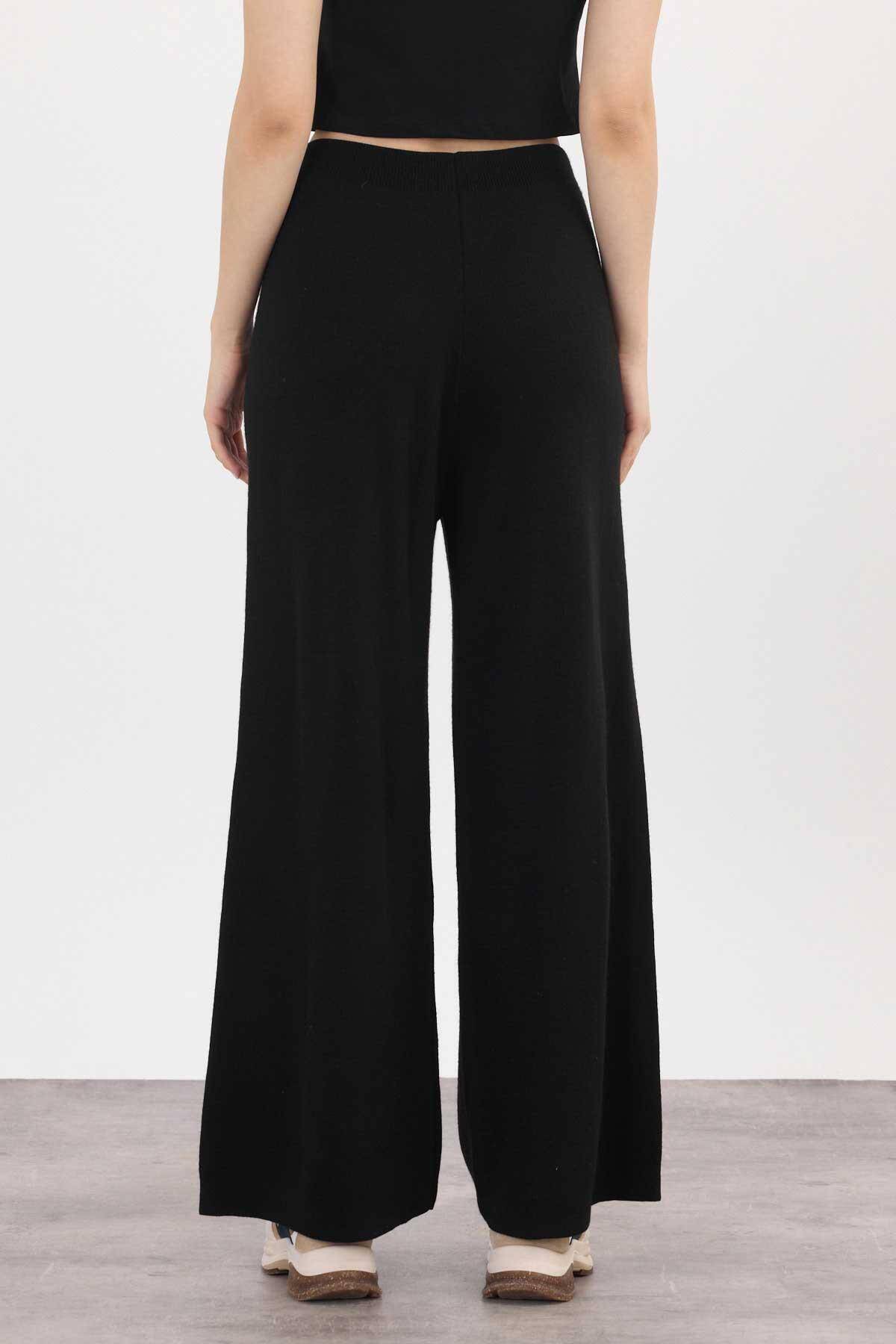 23274 Geniş Paça Triko Pantolon Siyah - 6