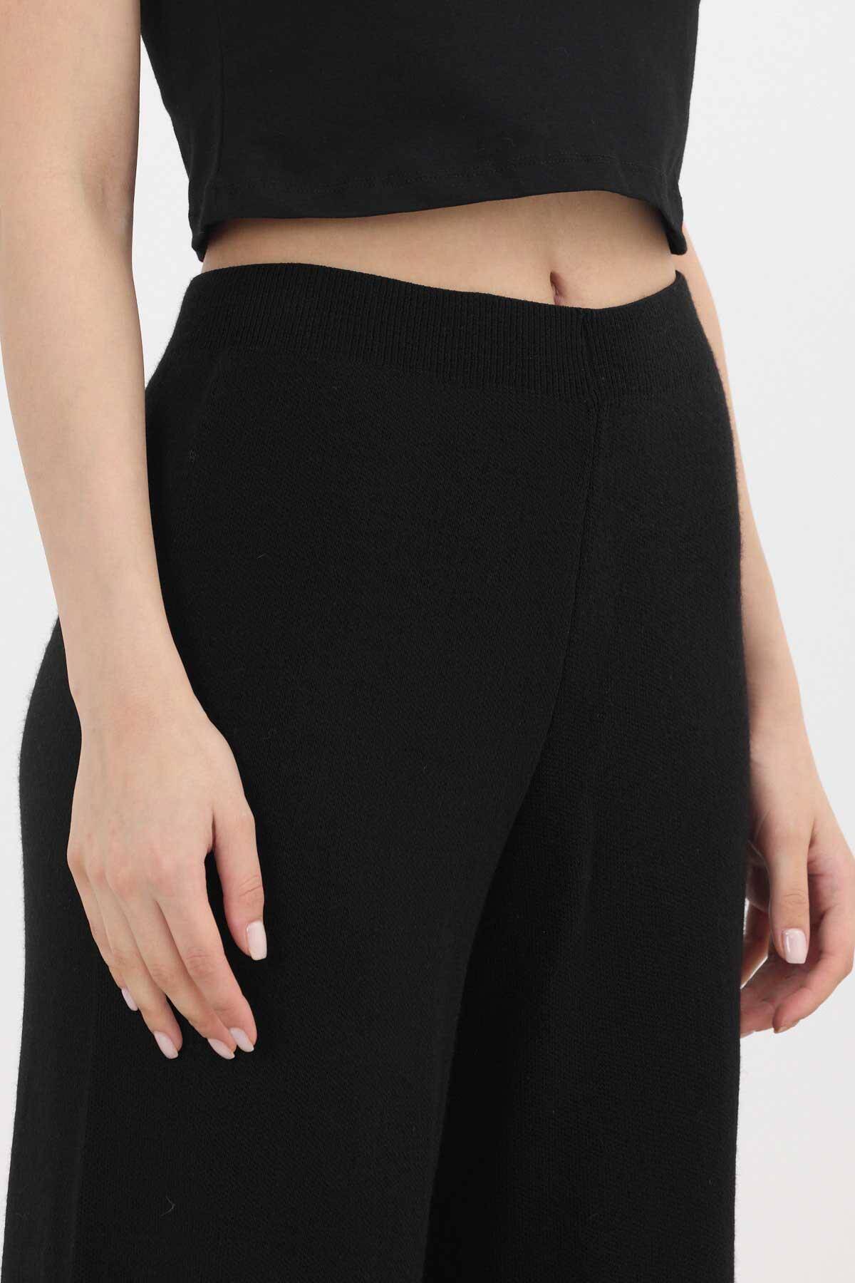 23274 Geniş Paça Triko Pantolon Siyah - 7