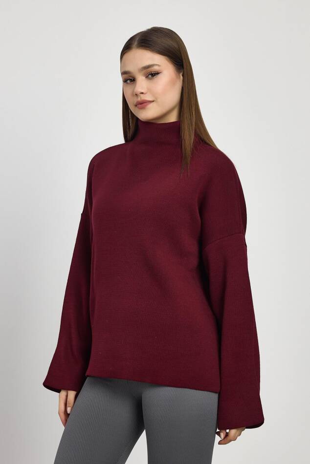 23374 Tam Boğaz Triko Kazak Bordo - 1