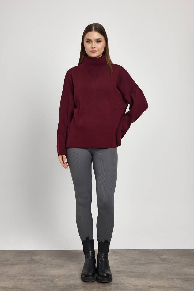 23374 Tam Boğaz Triko Kazak Bordo - 2