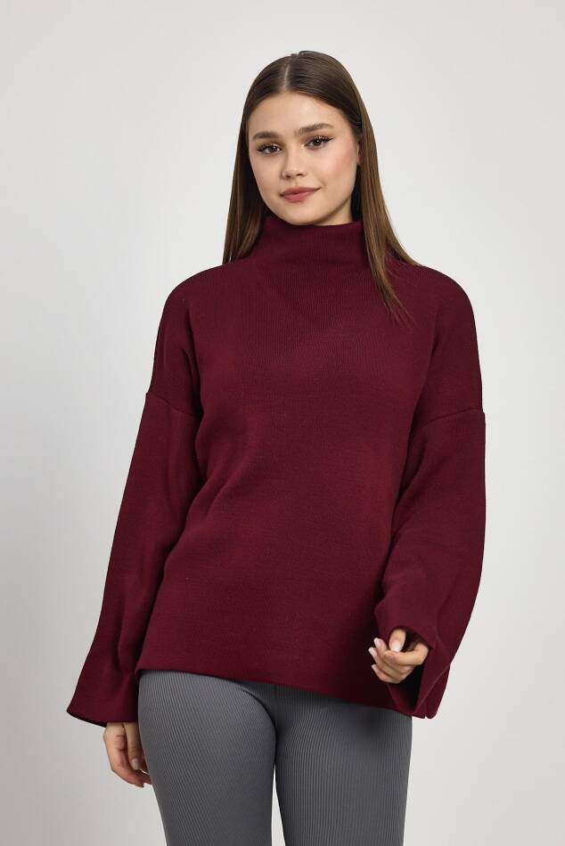 23374 Tam Boğaz Triko Kazak Bordo - 7