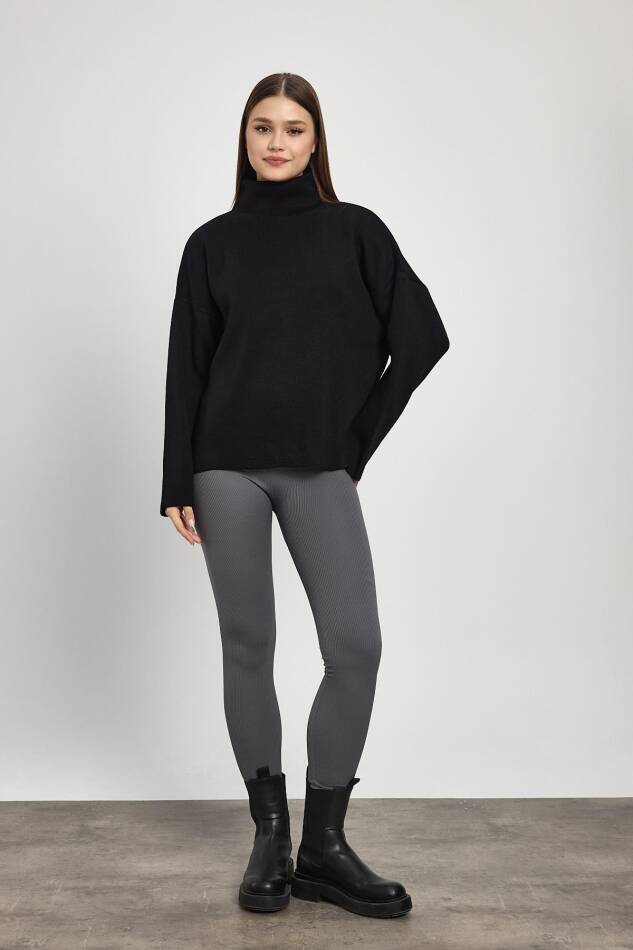 23374 Tam Boğaz Triko Kazak Siyah - 1