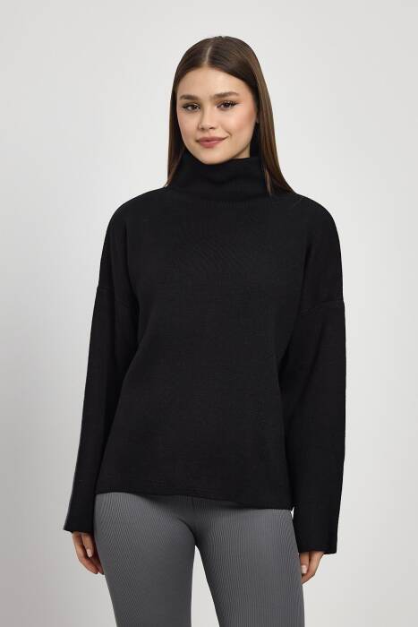 23374 Tam Boğaz Triko Kazak Siyah - Stilay