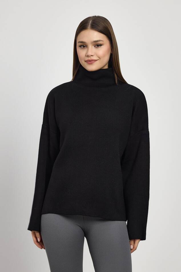23374 Tam Boğaz Triko Kazak Siyah - 2