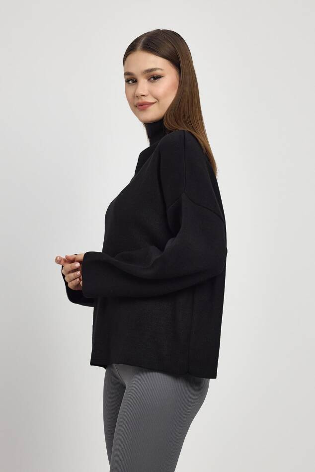 23374 Tam Boğaz Triko Kazak Siyah - 6
